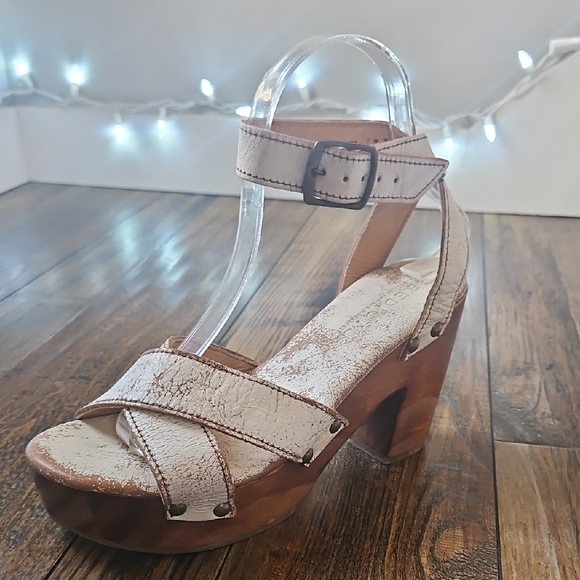 Bed Stu Kalah White and Brown Distressed Leather Boho Platform Sandals Size 7 - Picture 4 of 10